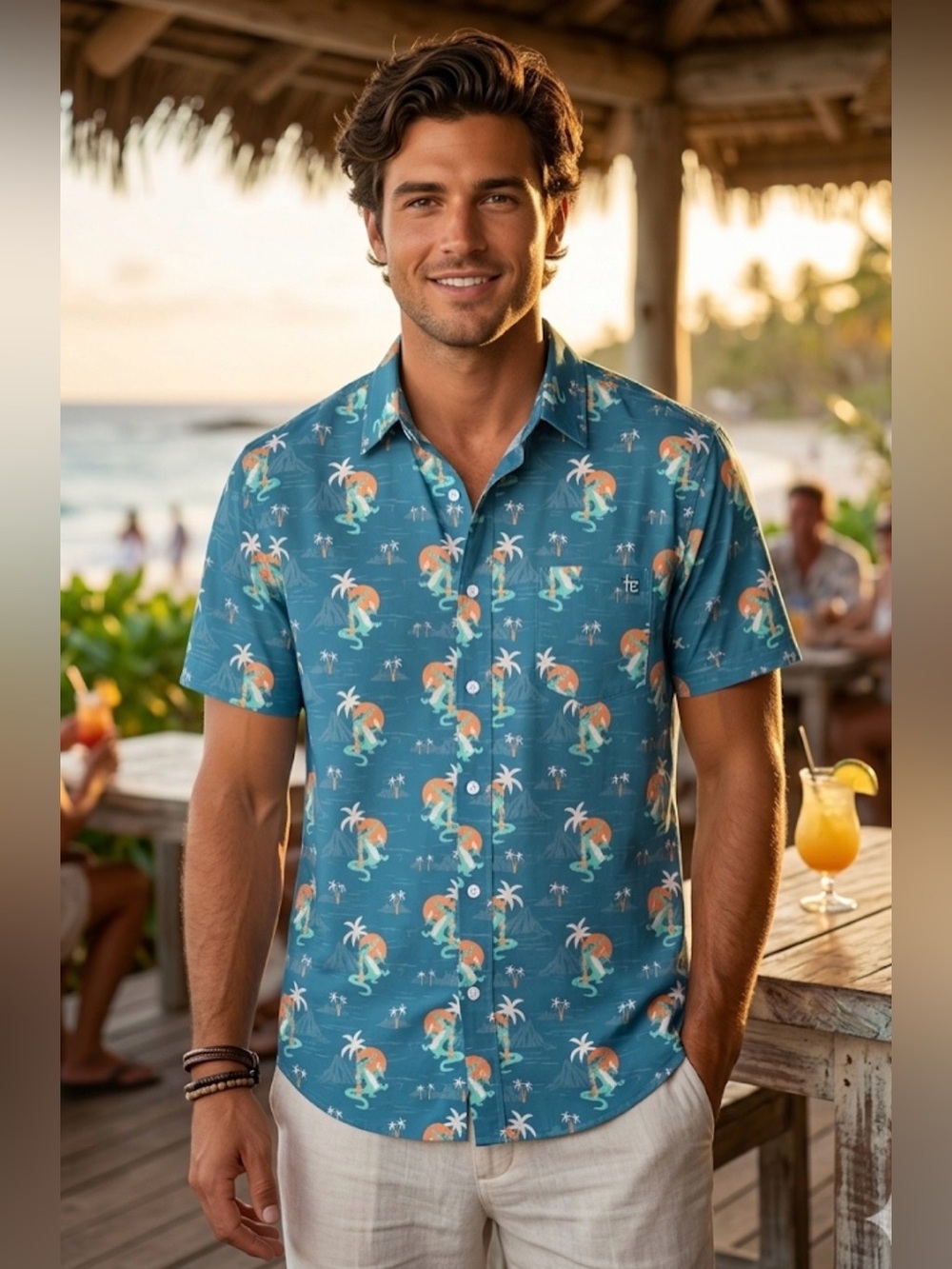 Tipsy Elves Gator Flavor Men’s Hawaiian Shirt Teal Blue NWT